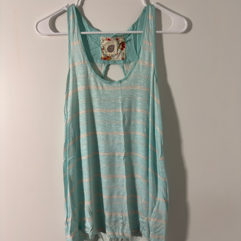 Mika Yoga Wear Aqua and White Striped Tank Top